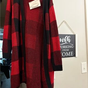 Red and Black Plaid Cardigan